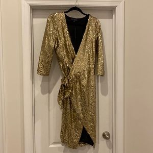 Gold Sequin Wrap Dress